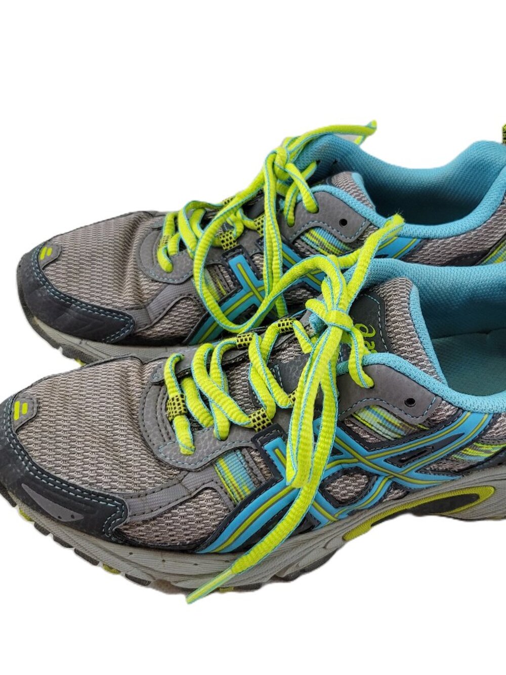 Asics Gel Trail Running Shoes Women's 7 Gray Blue Yellow T5N8N Lace up Mesh